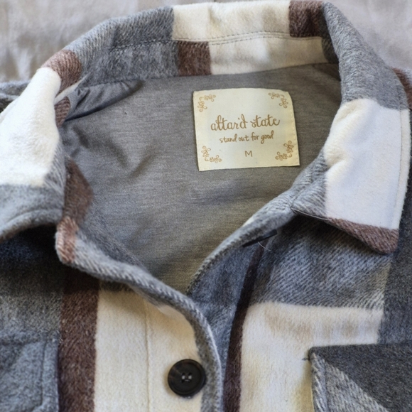 Altar'd State Grey, Cream, & Brown Plaid Shacket, Medium, EUC - Picture 2 of 9